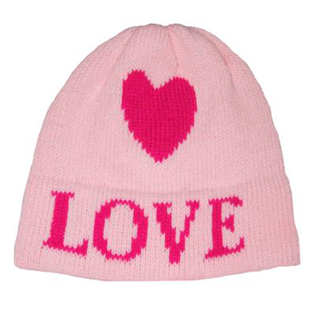Hearts Earflap Hat- White and Bright Pink