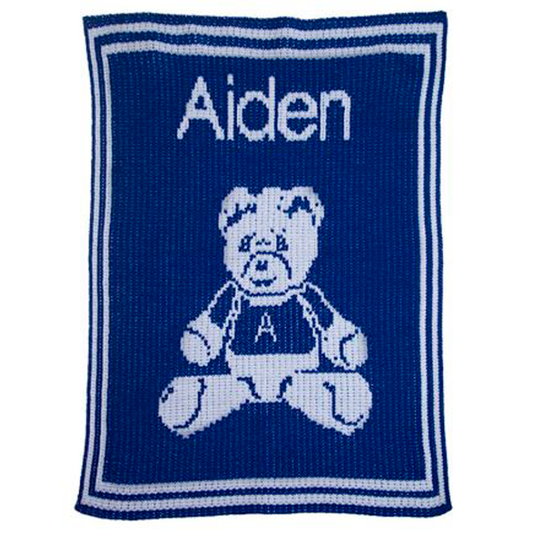 Teddy Bear & Name Stroller Blanket